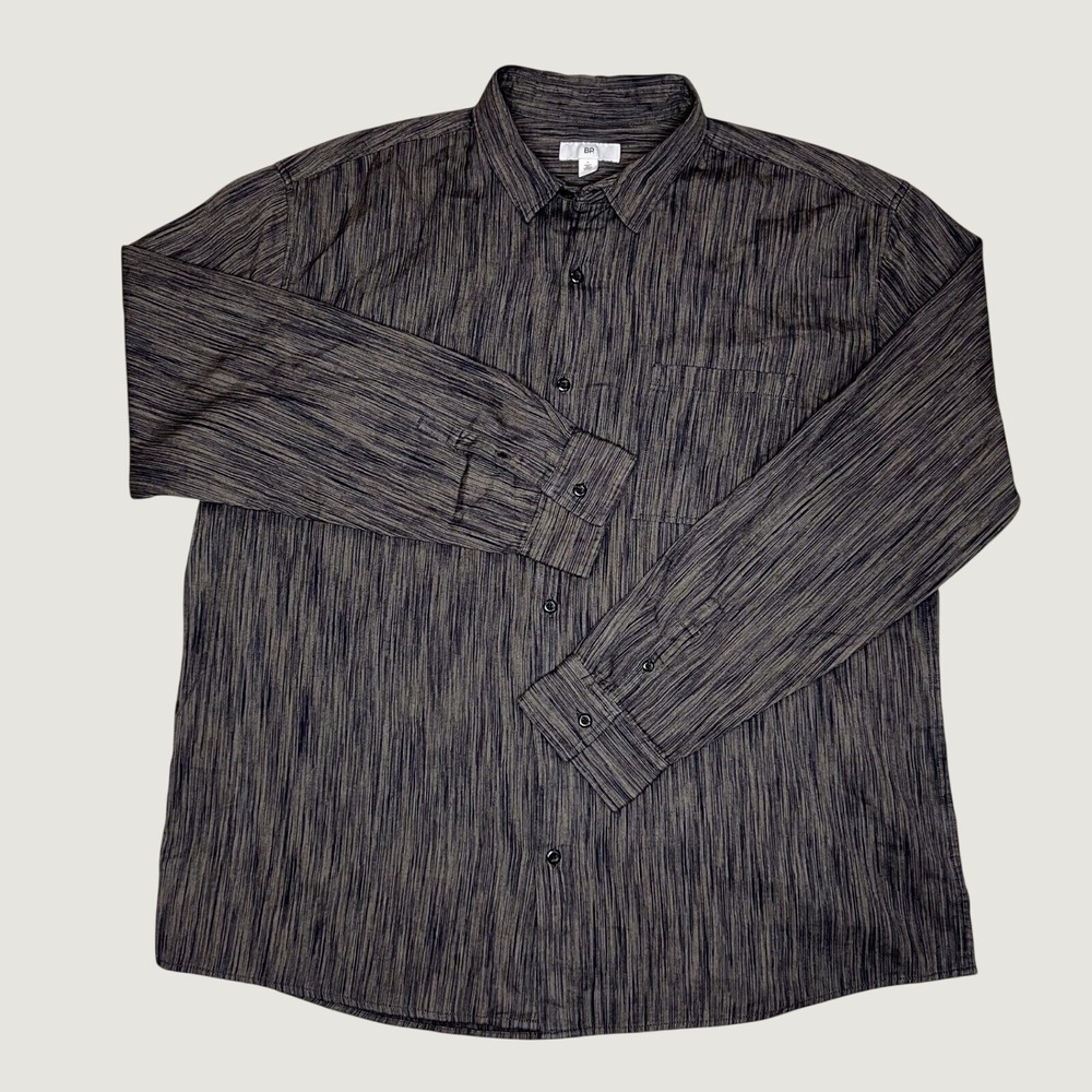 BP Mens Large Blue Grey Textured Space Dye Long Sleeve Button Down Shirt